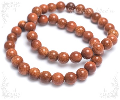 Kuldne liivakivi ehk sünteetiline päikesekivi käevõru ümarate kividega