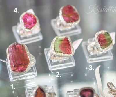 Roosa- ja arbuusturmaliin hõbesõrmused Sri Lankalt