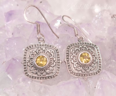 Tsitriin hõbekõrvarõngad mustriga Indiast