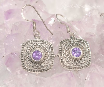 Ametüst hõbekõrvarõngad mustriga Indiast