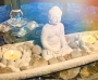 Buddha kuldse rutiilkvartsi ja lootose küünlaalustega