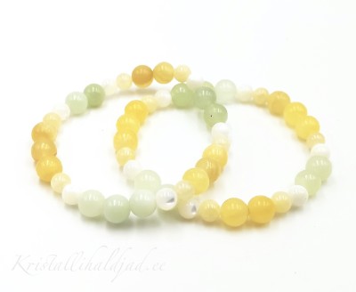 Kollane kaltsiit, pärl, serpentiin jaad käevõru