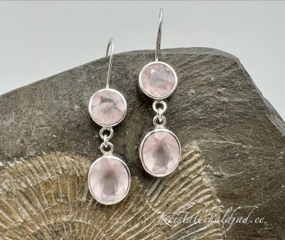 Roosa kvarts hõbekõrvarõngad fassetitud Sri Lankalt