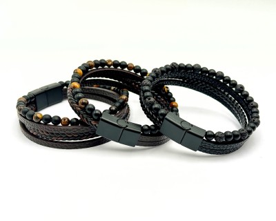 Obsidiaan ja laavakivi must nahast käepael